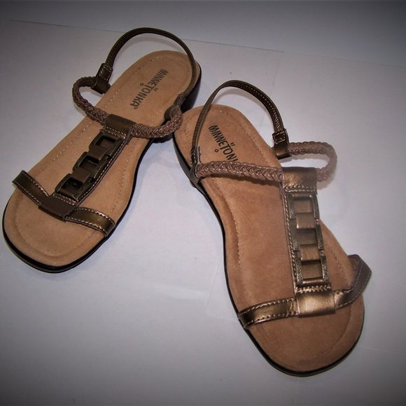 Minnitonka Shoes - Minnitonka Bronze Leather Upper Sandals Size 6